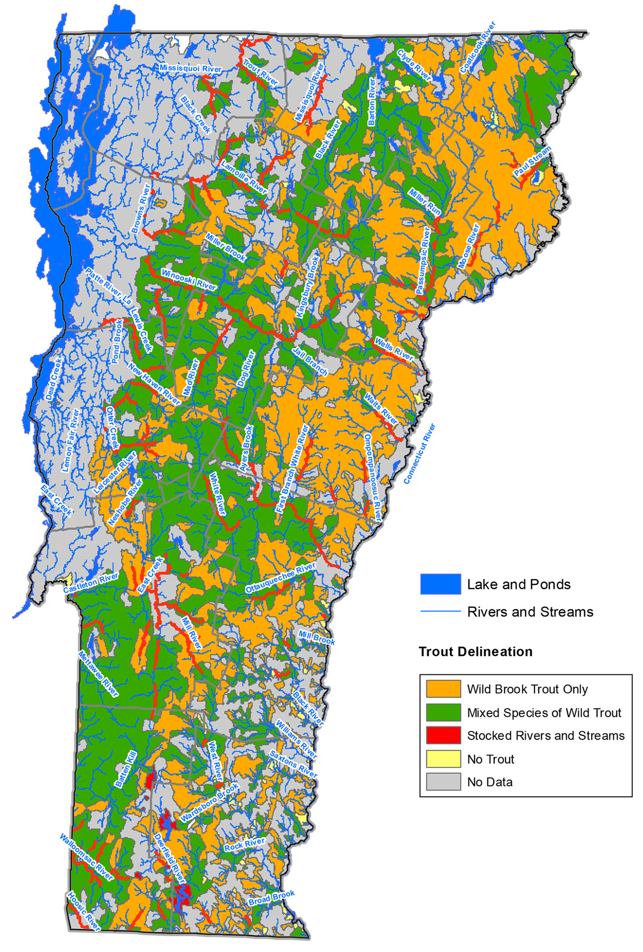 Vermont Trout Map - Rivers And Streams | Vermont Fish & Wildlife Department